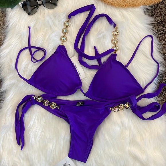 MODA MINX EMBELLISHED PURPLE BIKINI - Picture 2 of 7